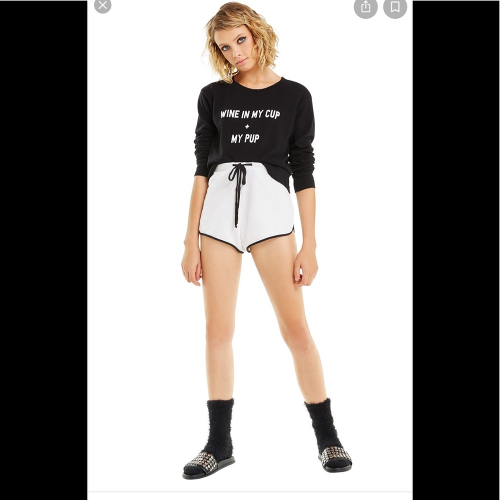 Wildfox Black WINE IN MY CUP Crop Pullover XS